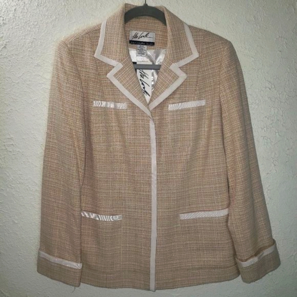 NWT Randolph Duke Silk Tweed Jacket Button Up Beige Tan Blazer Coat Womens Sz 10